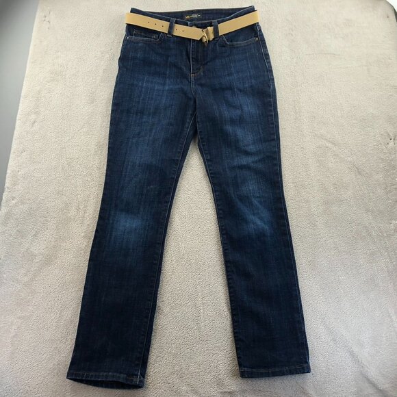 Lee Women's Jeans Size 8 Medium Fit Straight Leg Mid Rise Belted Blue Denim - Picture 15 of 16